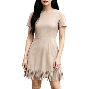 Necessary Objects Dress Size XS/Small Gray Fringe Hem Short Sleeve Zipper Back